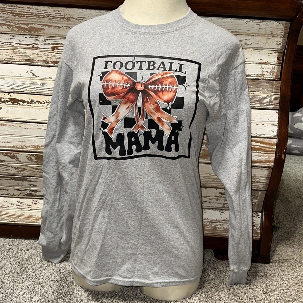 NEW Gildan Ultra Cotton Long Sleeve Gray Football Tee